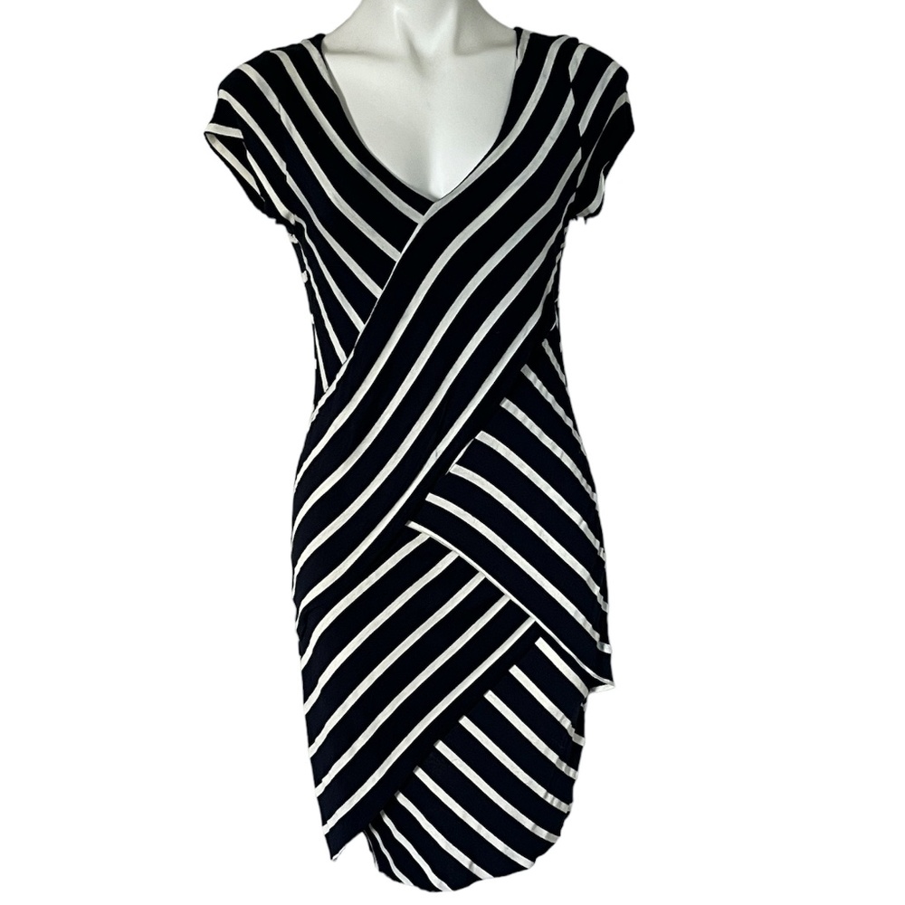 Sofie B. Body Hugging Blue Striped Mini-Dress